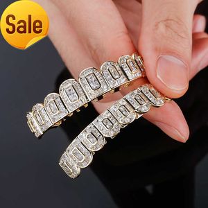 Ristar sieraden mode 14K vergulde tanden diamant grillz iced 3a kubieke zirkoon tanden grill man vrouwen hiphop sieraden