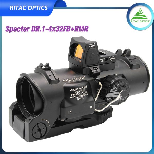 RITAC OPTICS ELCAN SPECTRE DR SU-230 Alcance táctico para rifle 1x-4x Alcance fijo de doble propósito Visor de punto rojo iluminado en rojo para tiro de caza con rifle con cubiertas de goma