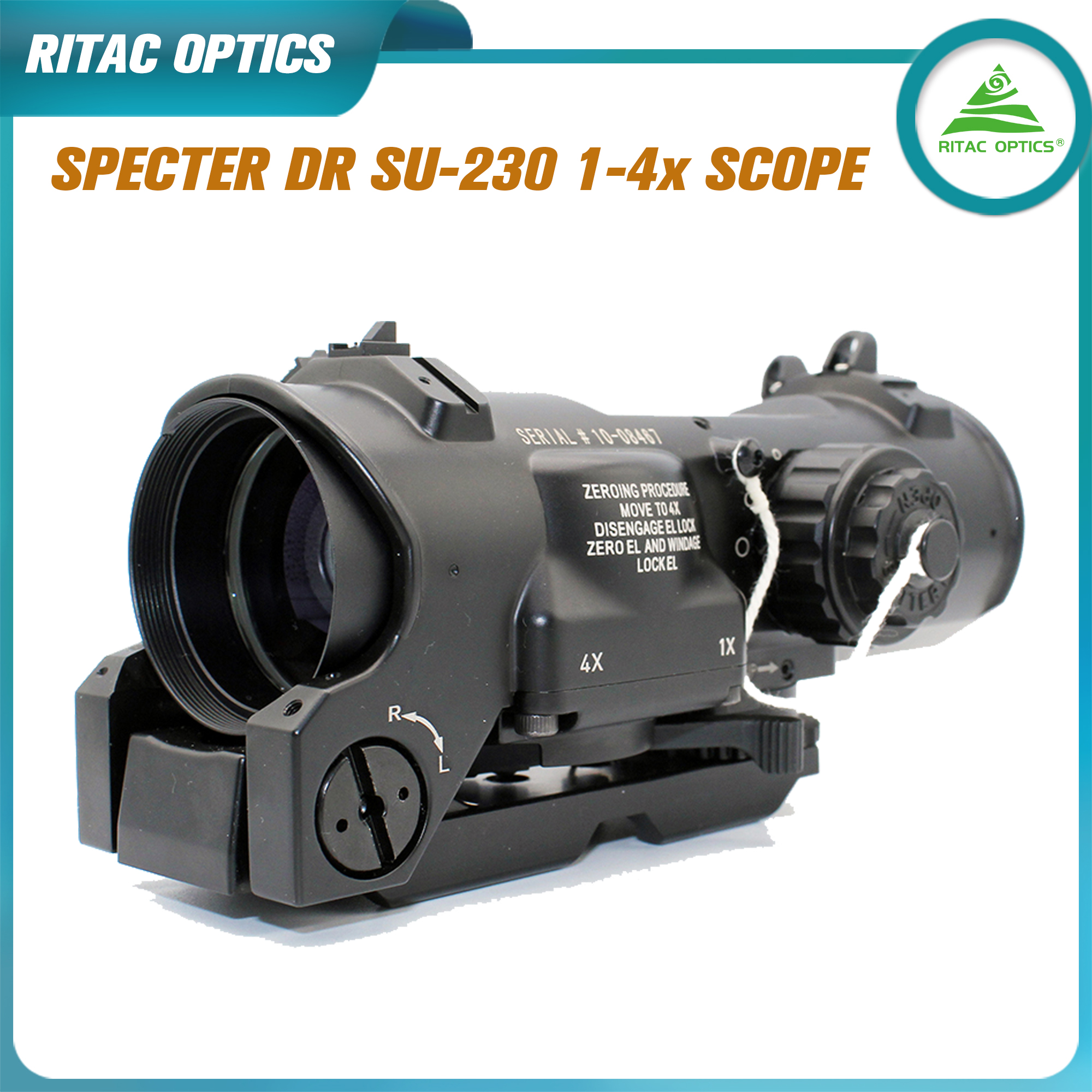 Ritac Optics Elcan Spectre Dr Su-230 Tactique Tactical Rifle Scope 1x-4x Double objectif Fixe Scope Red Red Red Dot Sight pour la chasse au fusil avec des couvercles en caoutchouc