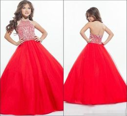 Ritzee Crystals Vestidos para desfile de niñas para niños ALine Halter con cuentas Sin espalda Vestidos dulces para niñas para fiesta Comunión Gown5361896