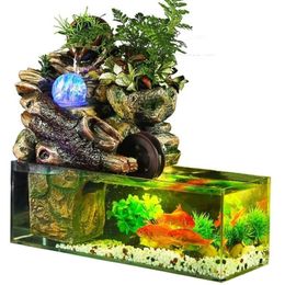Fontaine d'eau de rocaille de paysage artificiel d'aquarium de rium avec des ornements de boule salon bureau chanceux décoration de bar à la maison Y2009266G
