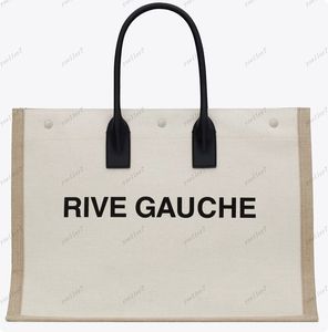 Rive Gauche Grand Le Sac Fourre-Tout 48cm Femmes Sacs À Main Hommes Fourre-tout Sac De Shopping Tissage Grande Capacité Poche Été Voyage Sacs De Plage Sacs À Bandoulière Toile Portefeuilles En Cuir