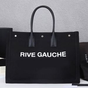 Rive Gauche Tote Bolso de compras Bolso de lona para mujer Manija de cuero Letras de marca Bolsillo de gran capacidad Bolsos de hombro de playa de calidad superior Cierre a presión