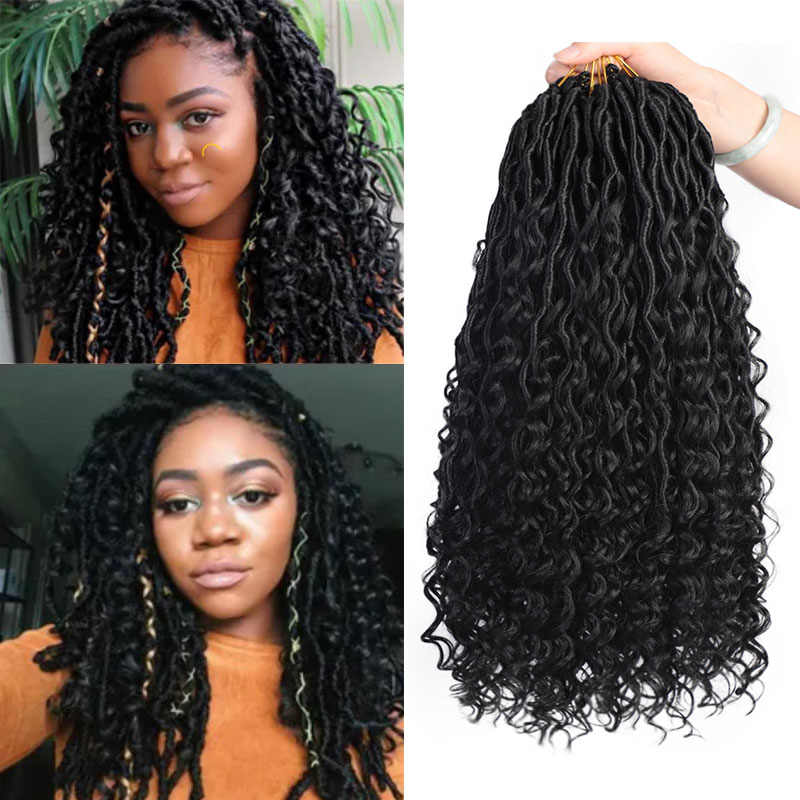 Flod faux locs virkning hår 18 tum gudinna locs virkning hår för svarta kvinnor för looped locs virkning flätor hår