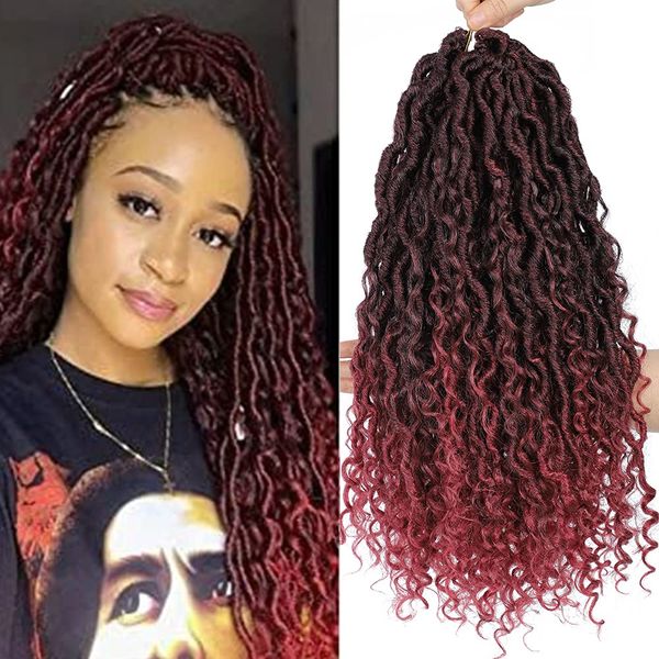 River Locs Crochet Cheveux 18 pouces Ondulés Bouclés Déesse Hippie Faux Locs Tresses Synthétiques Style Boho Extension De Cheveux pour Femmes Noires