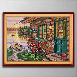 Riverside Hut Handmade Cross Stitch Craft Tools Borduurwerk Nasiswerksets geteld afdrukken op canvas DMC 14CT 11CT Home Decor Paintings