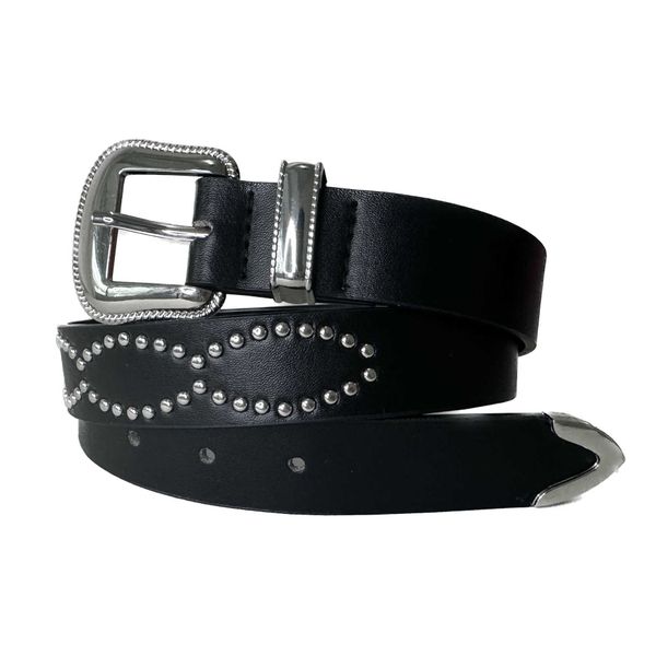 Ceinture noire rivet avec style hip-hop punk à la mode pour hommes et femmes, jumelé avec un jean, ceinture de sens de conception de niche de rue 240315