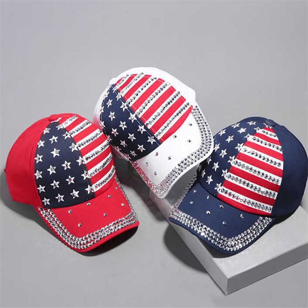 Rivet Caps 3colors President Hats Make America Great Diamond Bling Flag Casquette de baseball Travel Beach Sun Hat Unisex 45452
