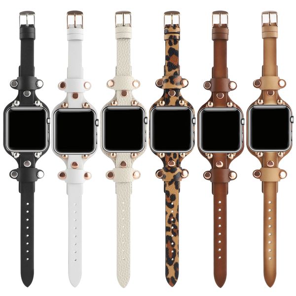 Bracelet de montre en cuir rivet pour Apple Watch 7 6 5 4 3 Se Series Bracelet Ceinture Bracelet iwatch Band 41mm 45mm 44mm 42mm 40mm 38mm Accessoires de bracelet de montre