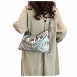 Rivet naaien draadschoudertassen Zipper Hoge capaciteit Women's Bags Sale 2024 Fi Solid PU Handtas Bolsas de Ombro R1T2#