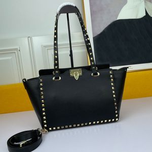 Bolsa de compras Rivet Tote Women Mujer bolsos clásicos de cuero genuino Correa larga Bolsos de hombro de clemencia