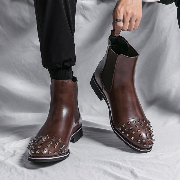 Rivets chaussures de travail de sécurité pour hommes Chelsea tête en acier bottes en cuir mode masculine bottines Grace Cowboy bottes pointues botte de cheval