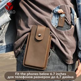 Riyao Mobile Phone Waist Sac 6-7,3 pouces Holster Holster véritable cuir portable Courte de ceinture de téléphone pour iPhone 15 Man 240419
