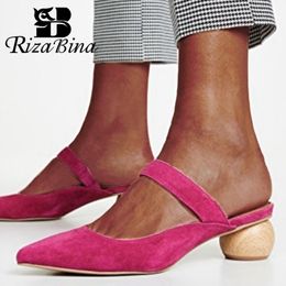 RIZABINA Verano Mujeres Zapatillas Punta estrecha Flock Strange Heel Sexy Slingback Sandalias Zapato Damas Calzado Tamaño 3443 Y200624 GAI GAI GAI