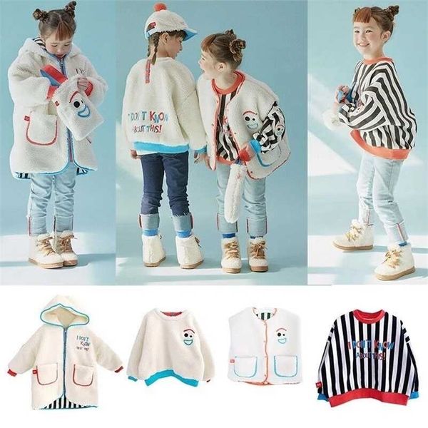 RJ Corea marca Otoño Invierno niños abrigos niños chaquetas para niñas dibujos animados Caca piel gruesa cálida niños ropa bebé prendas de vestir 211204