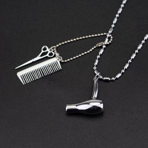 RJ New Fashion Barber Hair Draper Silver Ketters Haardroger schaar kam hanger ketting charme collier sieraden246i