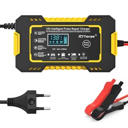 Rjtianye 6A 12V digitale auto -batterijlader Volledig automatische reparatie lading voor auto motorfiets SUV Stea batterijlader auto Accesorries