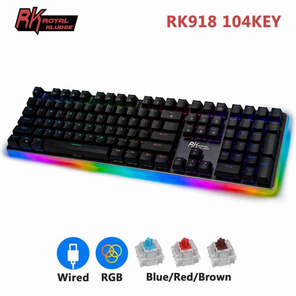 RK ROYAL KLUDGE RK918 Clavier Mécanique Filaire 108 Touches 100% Clavier de Jeu Rétroéclairé RVB avec Grande Lampe Latérale Entourante LED HKD230808