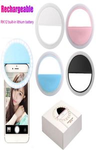 RK12 Oplaadbare LED Selfie Ring Light voor iPhone11 Universal Selfie Lamp Mobiele telefoon Lens Portable Flash Ring voor smartphone5478778