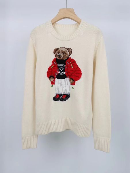 RL Designer Pull ours pour hommes et femmes pull tricoté à manches longues S ours à capuche décontracté imprimé haut en tricot S-XL