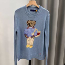 Rl Little Bear – chemise tricotée à fleurs brodées pour femmes, vêtements d'automne et d'hiver, nouveau produit décontracté, col rond, pull à manches longues