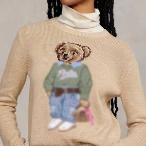 Rl Little Bear Patrón Tejido Bordado De Flores Prendas De Punto Ropa De Mujer Otoño Invierno Nuevo Producto Casual Cuello Redondo Suéter De Manga Larga