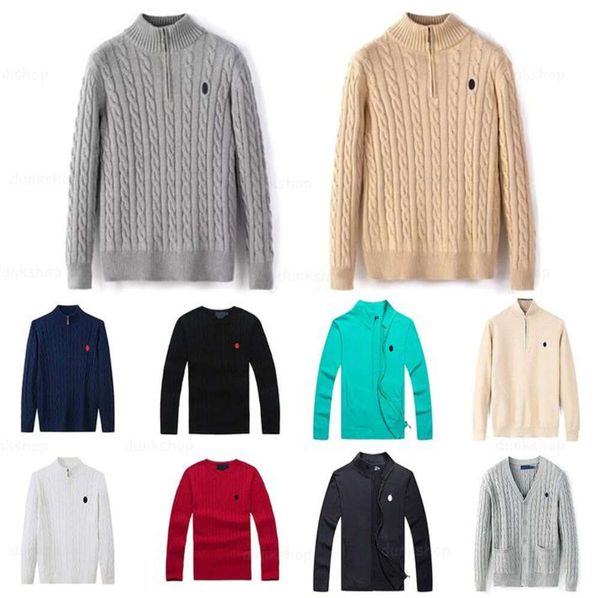 RL Hommes Polo Designer Lauren Pull Ralphs Chemises Épais Demi Fermeture Éclair Col Haut Pull Chaud Slim Tricot Tricot Pulls Petit Cheval Marque Coton Sweat Polaire 66