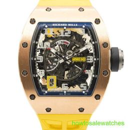 RM Business Wrist Watch Rose Gold Yellow Swelet Skeleton Dial RM030 Automatic mécanical tourbillon mouvement chronographe chronographe