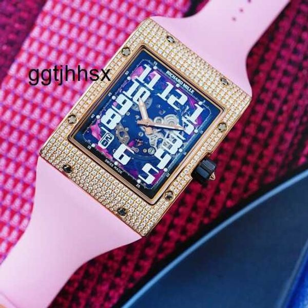 RM Cronógrafo Reloj deportivo Reloj de diseñador Richardmillle Mens Rm016 Automático 18k Oro rosa Diamante Reloj de lujo para hombre