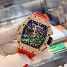 RM Relojes de lujo Mecánicos Mills Mecánicos de hombres Mecánicos de 50 x 42.7 mm Watch Men's Watch RM11-02 Rose Gold Titanium Titanium Diamond Diamond Stgk