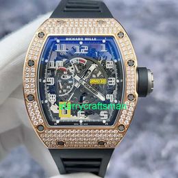 RM Luxury Montres mécaniques MINDES MILLS RM030 Diamant Original 18K Rose Gold Material Hollow Out Design Calendrier Dynamic Storage Affichage automatique MEC STFT