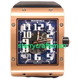 RM Luxury Montres mécaniques Watch Mills RM016 Ultra Thin's Men's 50 mm 18K Rose Gold Frame Dow Rubber STRAP STG7