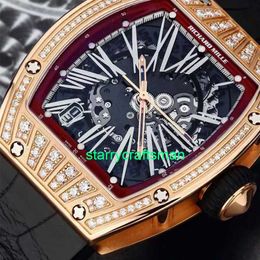 RM Luxury Montres mécaniques Watch Mills Series masculines RM-023 18K Rose Gold Original Diamond Fashion Casual Automatic mécanical Wrist Watch Single Watch Ste6