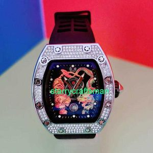 RM Luxe horloges Mechanische horloge Mills Mens Dragon Tiger Diamond Full Sky Star RM Night Light Transparante bodem Holle mechanische beweging Wine Bucke Stxu