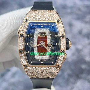 RM Luxe horloges Mechanische horloge -molens RM037 Sneeuwvlok Diamant Rode lip 18k Roségouden Materiaal Datum Display Automatisch Mechanische dameshorloge STMF