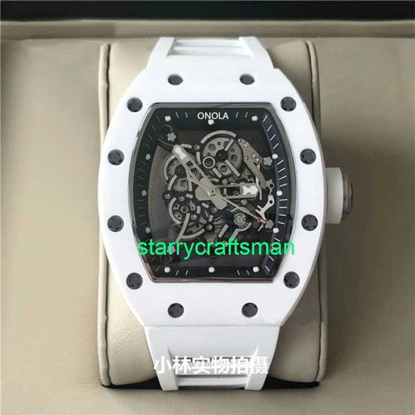 RM Luxury Montres mécanicales Moulin Mills Wine Barrel Fibre de carbone Mentide Automatique mécanique Miller Watch personnalisé grand cadran blanc Céramique Hommes et SHHA