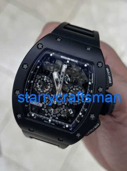 RM Luxury Montres mécaniques Mouillons RM011 Black Phantom PVD Céramique en carbone Watch STHT