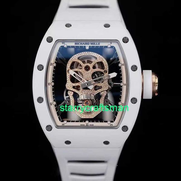RM Relojes de lujo Reloj Mills RM52-01 Manual de cerámica blanca Manual de cerámica Mecánica Full Hollow Movimiento para hombres ST7Q