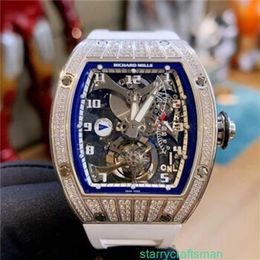 RM Relojes de pulsera de lujo Relojes de movimiento automático Swiss Manual Manual Mechanical 45x389 mm Tourbillon Mens Watch RM014 Platino Diamante original a Een2