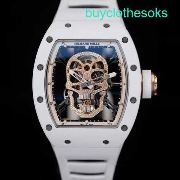 RM Racing Wots Watch RM52-01 Cabezal de cráneo Manual de cerámica blanca Mecánica Full Hollow Movimiento para hombres Reloj