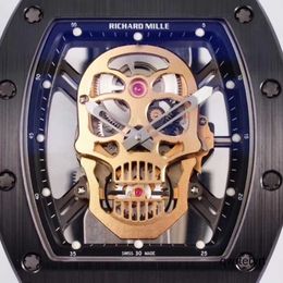RM Sports Pols Watch Automatic Tourbillon Full Sky Star Skull Watch Multifunctioneel uitgehold mechanische herenhorloge uit