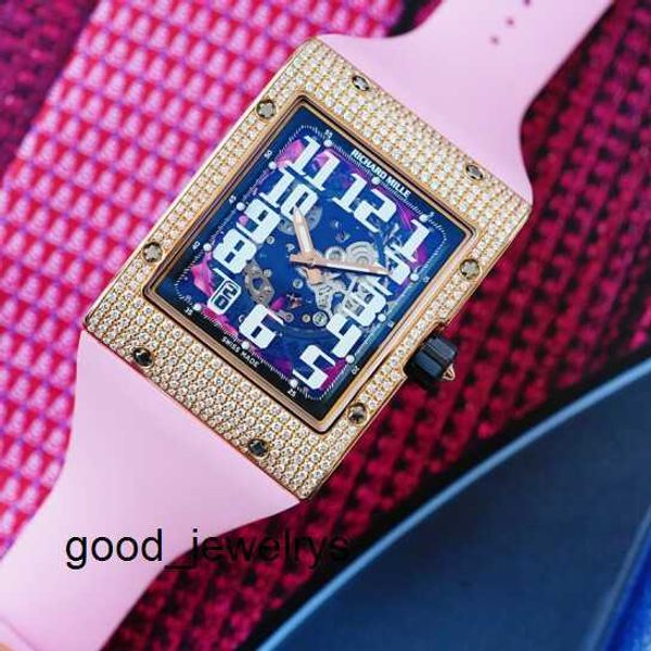 RM Timepiece Reloj de pulsera informal Reloj de pulsera Athleisure Richards Milles Mens Rm016 Automático 18k Oro rosa Diamante Reloj de lujo para hombre