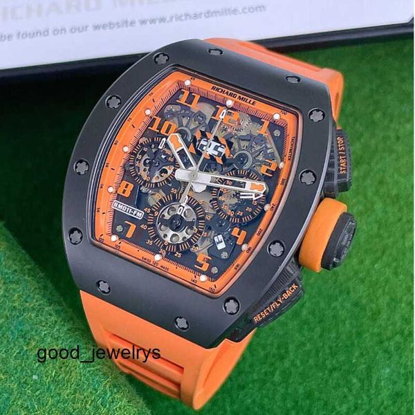 RM Timepiece Montre-bracelet décontractée Athleisure Montre-bracelet Richards Milles Rm011 Orange Storm Noir Céramique Édition Limitée 30 Pièces Mode Homme Loisirs Affaires Spo