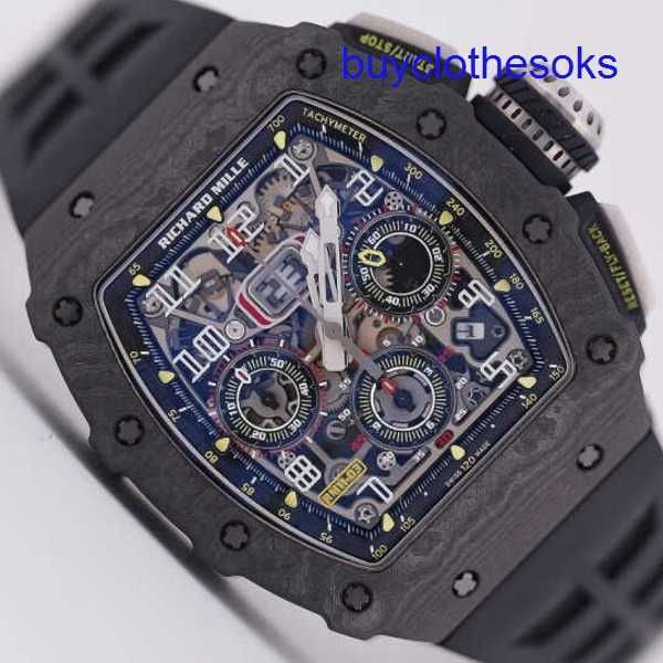 RM Tourbillon Wrist Watch RM11-03 Serie Black Knight NTPT Fiber Máquina de sincronización de fibra de carbono Swiss Famous RM1103 Cronógrafo