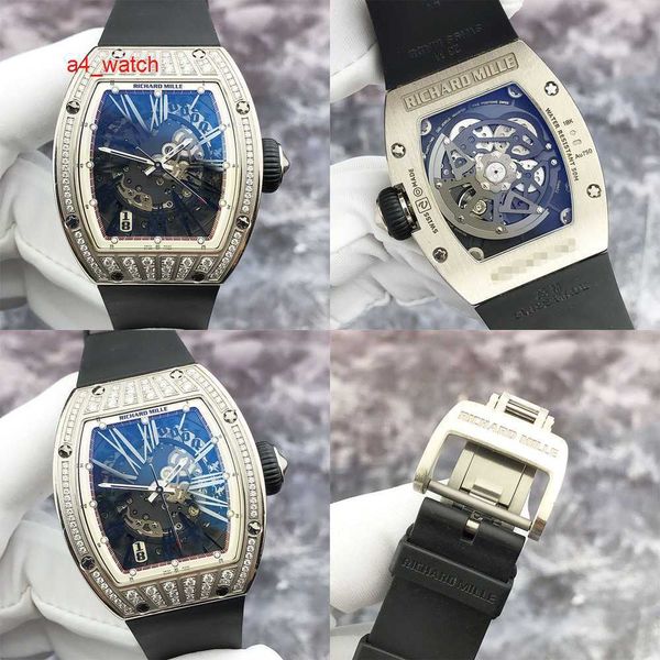 Colección de relojes RM Reloj de cristal RM023 Esfera esquelética Oro blanco de 18 quilates Fecha de diamante original Reloj mecánico automático para hombre Esfera grande