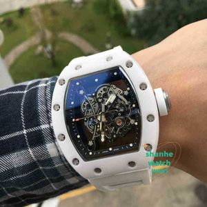 RM Watch Date Business Leisure Mens Automatisch mechanisch horloge wit keramische holle tape tij lichtgevende mode -sfeervolging beweging
