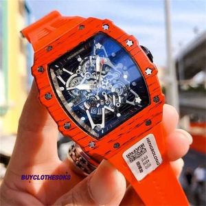 RM Watch Luxury Watch Men's Wine Barrel Red Magic RM Pan Weibo Fashion Mechanical Watch Skull Head Silicone Edición para hombres Spjd