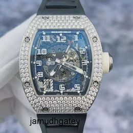 RM Watch Montre-bracelet pour homme Moissanite Montre-bracelet Richardemille Rm010 Ag Wg Back Diamond 18k Platinum Full Diamond Hollow Montre mécanique automatique pour homme