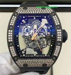 RM Watch Movement Watch Belle montre RM055 Série pour hommes RM055 NTPT Fibre de carbone diamant incrusté Mode pour hommes Loisirs Sports Machines Montre-bracelet