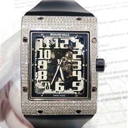 RM Reloj de pulsera KU+ Reloj de pulsera de fábrica Reloj de lujo Richardmile Serie para hombres Maquinaria automática hueca 50x38 mm Reloj para hombres Rm016 Oro Diamante hueco